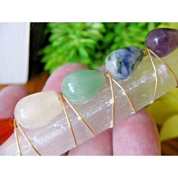 New Natural Shimmer Frosty Selenite Crystal Wand with Natural Chakra Gemstones - Picture 8 of 12